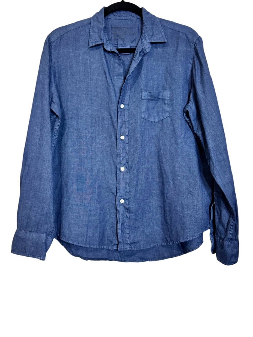Frank & Eileen Eileen Linen Shirt Navy Relaxed Fit Button Up Top Women’s Small - Picture 2 of 9